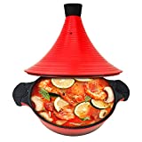 WINSDOM Aluminum Nonstick Tagine Pot Moroccan for Cooking 11 Inch Casserole Dutch Oven with Cone-shaped Lid, Induction Nonstick Cooking Pots and Pans Dishwasher safe, Christmas Red for Gifts