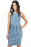 LaClef Women's Knee Length Midi Maternity Dress with Front Pleat, Medium, Turquoise