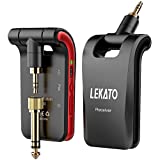 LEKATO 2.4GHz Wireless Guitar System 6 Channels Rechargeable Audio Wireless Transmitter Receiver for Guitar Bass Electric Instruments, Stereo and Mono 1/4 & 1/8 2 in 1 Plugs (Black)