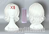 Happylifehere Japanese Anime Curly White Short Cosplay Costume Wig + Free Red Clips + Free Tattoo + Free Wig Cap