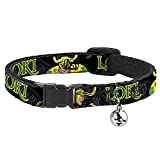 Buckle-Down Cat Collar Breakaway Loki in Action Black Gray Yellow Green 8 to 12 Inches 0.5 Inch Wide
