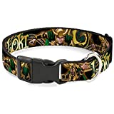 Dog Collar Plastic Clip Loki Poses Black Gold Green 6 to 9 Inches 0.5 Inch Wide