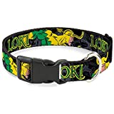 Dog Collar Plastic Clip Loki In Action Black Gray Yellow Green 11 to 17 Inches 1.0 Inch Wide