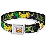 Buckle-Down Seatbelt Buckle Dog Collar - LOKI in Action Black/Gray/Yellow/Green - 1" Wide - Fits 15-26" Neck - Large