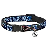 Buckle-Down Cat Collar Breakaway Avengers Thor Hammer Action Pose Galaxy Blues White 8 to 12 Inches 0.5 Inch Wide