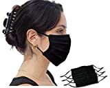 3 Pack Simlu Unisex Reusable Pleated Fabric Face Mask with Adjustable Elastic, 2 Layer, Washable, Nose Wire Black Face Mask for Men Women and Kids