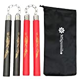 MSGumiho Safe Foam Rubber Training Nunchucks Nunchakus with Steel Chain 2PCS for Kids & Beginners Practice and Training (Black Red)