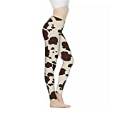 Belidome Brown Cow Print Stretch Leggings for Women Yoga Elastic Slim Trousers High Waist