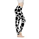 Xhuibop Women Leggings Black and White Yoga Pants Tummy Control High Waist for Women Trousers Cow Print Long Tights Medium Seamless Gym Active Wear