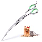 LovinPet Pet Grooming Scissors Professional Dog Cat Grooming Shears with Round Blunt Tip Stainless Steel, Dog Curved Scissors for Grooming Cats Dogs Grooming Tools