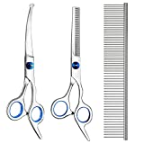 Pets vv 3 Pack Dog Grooming Scissors with Safety Round Tip, Perfect Stainless Steel Up-Curved Grooming Scissors Thinning Cutting Shears with Pet Grooming Comb for Dogs and Cats