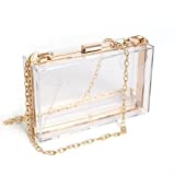 Women Clear Purse Acrylic Clear Clutch Bag, Shoulder Handbag With Removable Gold Chain Strap (Gold)