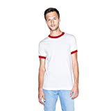 American Apparel Men's 50/50 Crewneck Short Sleeve Ringer T-Shirt, White/Red, Medium