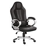 Executive Office Chair Computer Gaming Racing Task Leather Desk Chair, Comfortable Adjustable Back Support Padded High Back Black PU Leather Chairs