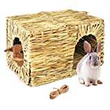 Hand-Crafted Large Grass House - Edible, Safe, and Comfortable Natural Grass Hideaway and Playhouse for Rabbits and Guinea Pigs - Foldable Grass Bunny Hut with Openings and Free Twine