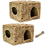 Hamiledyi Grass House for Rabbit,2PCS Natural Hand Woven Seagrass Play Hay Bed Foldable Woven Hideaway Hut Toy for Bunny Hamster Guinea Pig Chinchilla Small Animals