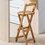 WZYX Folding Barstools Solid Wood Counter Height Stool Dining Chair with Backrest and Footrest for Home Kitchen Breakfast Counter, Wood Color