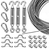 Litcher Globe String Light Suspension Kit, Outdoor Light Guide Wire, Vinyl Coated Stainless Steel Steel Cable，Include 150fts Transparent PVC and 304 Stainless Steel Wire Cable, Turnbuckle and Hooks