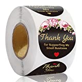 1.5 inch Thank You for Supporting My Small Business Stickers, Black Thank You Round Labels, 8 Styles, Custom Sticker for Bakeries, Crafters & Small Business Owners, 500 Labels Per Roll