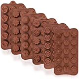 Chocolate Mold 6 Pack | JOERSH Silicone Mold for Gummy, Truffle, Caramel, Jello, Fat Bombs, Cupcake Toppers - Flower Shapes in Brown Trays