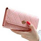 RFID Blocking Wallet for Women Ladies Leather Card Holder Purse with ID Window Multiple Card Slots Travel Bifold Wallet-Clutch (Pink, OneSize)