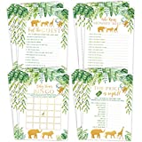 Jungle Baby Shower Games, 25 games each Bingo, Find The Guest, The Price Is Right, Who Knows Mommy Best, Green and Gold Elephant, Giraffe, Monkey, Lion