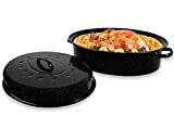 Bovado USA 19" Inch Enamel Oval Turkey Roaster Pan + Lid - Thanksgiving Gift, Covered, Non-sticky, Chemical Free, Dishwasher Safe - (17.3 Inch Inner) - 18lb Capacity - Rôtissoire (Capacité de 8.15 kg)
