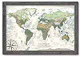 World Map Push Pin - The Nautilus World Map - Large Framed Map - Created by a Professional Geographer