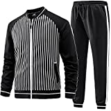 Mens Track Suits 2 Piece Tracksuits Sweatsuits Set Jogging Suit Fashion Casual Workout Running Sports Jacket and Pants Outfits Black JW-064-M