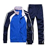 Sun Lorence Men's Athletic Running Tracksuit Set Casual Full Zip Jogging Sweat Suit Blue L