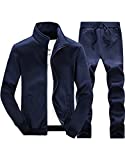 DOINLINE Men's Tracksuit 2 Piece Outfit Long Sleeve Jogging Sweatsuit Running Athletic Sports Set Blue L