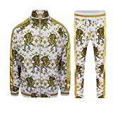 Men's Gold Accent Tiger Print Track Suits 2 Piece Sweatsuit Set ST556 - White - 3X-Large - Q1B