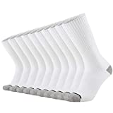 KMM Men's Cotton Full Thick Cushion Crew Socks Moisture Control Heavy Duty Work Boot Dry Fit Warm Thermal Anti Sweat Blisters(White L)