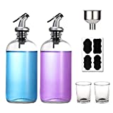 16-Ounce Glass Mouthwash Dispenser - Clear Glass Bottle with Pour Spout, Shot Glass, Funnel and Labels, Refillable Boston Round Bottles - 2 Pack