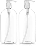 Bar5F Plastic Bottles with Pump Dispenser, 32 oz (1 Liter) | Leak Proof, Large, Empty Clear Oval, Refillable, BPA Free for Shampoo, Hair Conditioner, Lotion, Oils | Set of 2