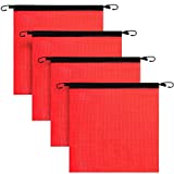 4 Pieces 18 x 18 Inch Hook Safety Warning Flag Mesh Safety Flag Warning Flag with Vinyl Welt and Bungee Cord for Truck and Pedestrian Crossings, Deep Red