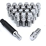 Wheel Accessories Parts 20 PC Chrome 12x1.25 Locking Spline- Cone Seat- Lug Bolts with Dual Hex Key (28mm Long) (20, Chrome)