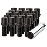 20 Black 14x1.5B Spline Tuner Lug Bolts for Aftermarket Wheels - 27mm Shank