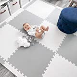 Baby Play Mat Tiles Extra Large Thick Foam Floor Puzzle Mat Interlocking Playmat for Infants Toddlers Kids Babies Crawling Tummy Time 74" x 74" (Grey/White)