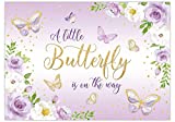 Funnytree 7x5FT A Little Butterfly is On The Way Purple Backdrop Girl 1st Birthday Baby Shower Princess Party Supplies Flower Background Cake Table Decor Favors Photobooth Props Gift Banner