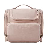 Toiletry Bag, BAGSMART Travel Leather Dopp Kit for Women with Hanging Hook, Water-resistant Large Travel Organizer Kit for Toiletries, Full Sized Container, Make Up Accessories (Pink)