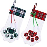 URATOT 2 Pack Christmas Stockings Pet Paw Christmas Stocking Hanging Christmas Decoration Stocking Fireplace Hanging Stockings for Pet and Christmas Tree Hanging Decorations, 18 x 11 Inches