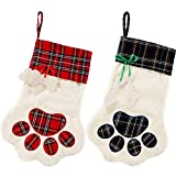 2 Pieces Christmas Stockings Pet Paw Pattern Stockings Fireplace Hanging Stockings for Pet and Christmas Decoration (Red and Green)