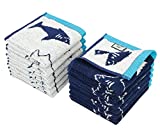 ORIGINAL KIDS- Bath Time Shark Attack Set of 12 Washcloths, Cotton, 12 x 12 inch, Navy and White, 630GSM