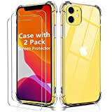 BELONGME Compatible with iPhone 11 Case - [Anti-Yellowing, Scratch Resistant] Shockproof Protective Phone Case Cover with [2-Pack] Tempered Glass Screen Protector for iPhone 11 - Crystal Clear