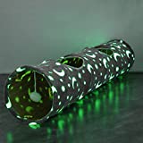 LUCKITTY Cat Tunnel Tube with Plush Ball Toys Collapsible Self-Luminous Photoluminescence, for Small Pets Bunny Rabbits, Kittens, Ferrets,Puppy and Dogs Grey Moon Star