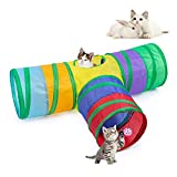 EGETOTA Cat Tunnel, 3 Way T Shape Collapsible Tube with Interactive Ball, Pet Toys for Small Pets, Cat, Puppy, Kitty, Kitten, Rabbit (Rainbow)