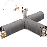 Ownpets Cat Tunnel, 3 Way Collapsible Kitty Tunnel 42 inch Long Cat Tube with Plush Ball & Feather Toy, Large Cat Play Tunnel for Indoor Cat, Kitten, Puppy, Rabbit,and Mongoose