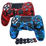 PS4 Controller Skin,RALAN Skin Silicone Gel Controller Cover Case Protector Compatible for PS4/PS4 Slim/PS4 Pro Controller x2 with 12 x Thumb Grip Caps.