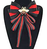 Fashion Red Ribbon Big Bowknot Brooch Pins 2018 For Woman Rhinestones Crystal Tie Collar Jewelry Accessories (Black)